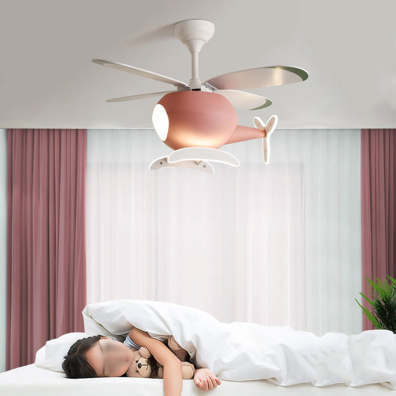 Kids Creative Airplane LED Pendant Light Wrought Iron Fan Light with Acrylic Shade