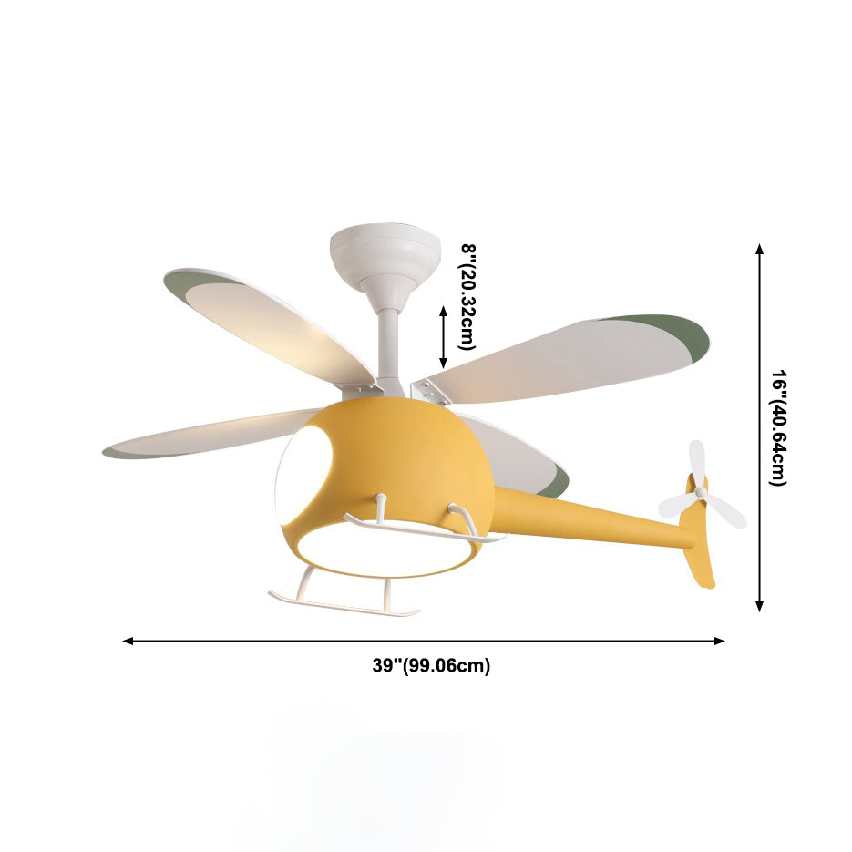 Kids Creative Airplane LED Pendant Light Wrought Iron Fan Light with Acrylic Shade