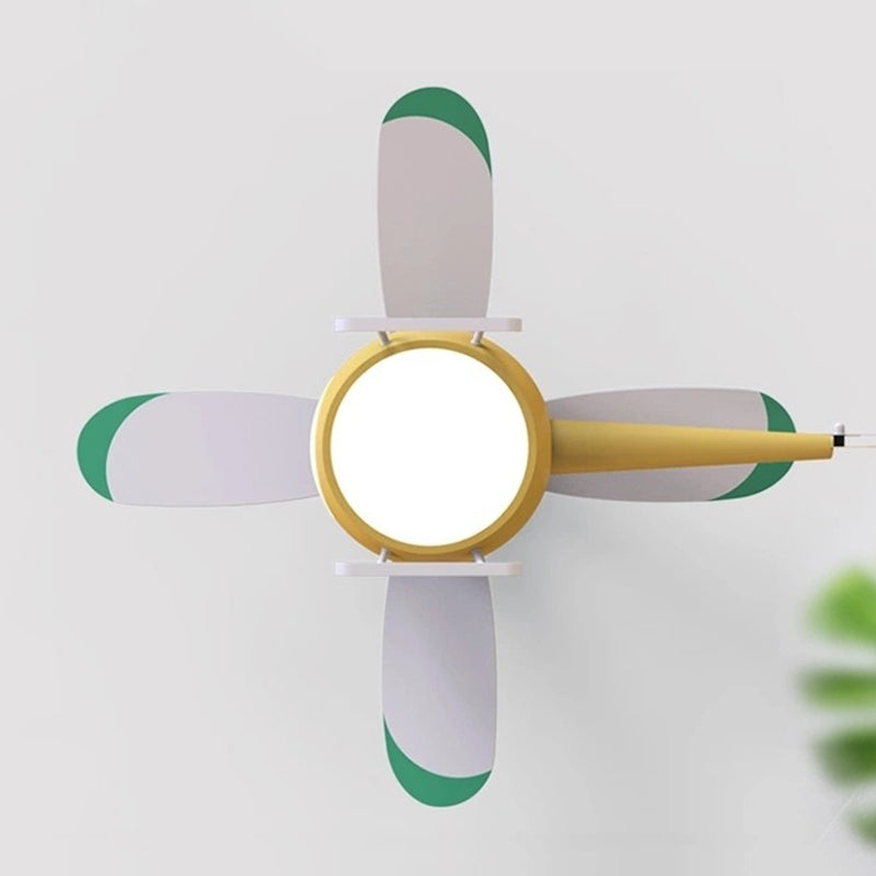 Kids Creative Airplane LED Pendant Light Wrought Iron Fan Light with Acrylic Shade