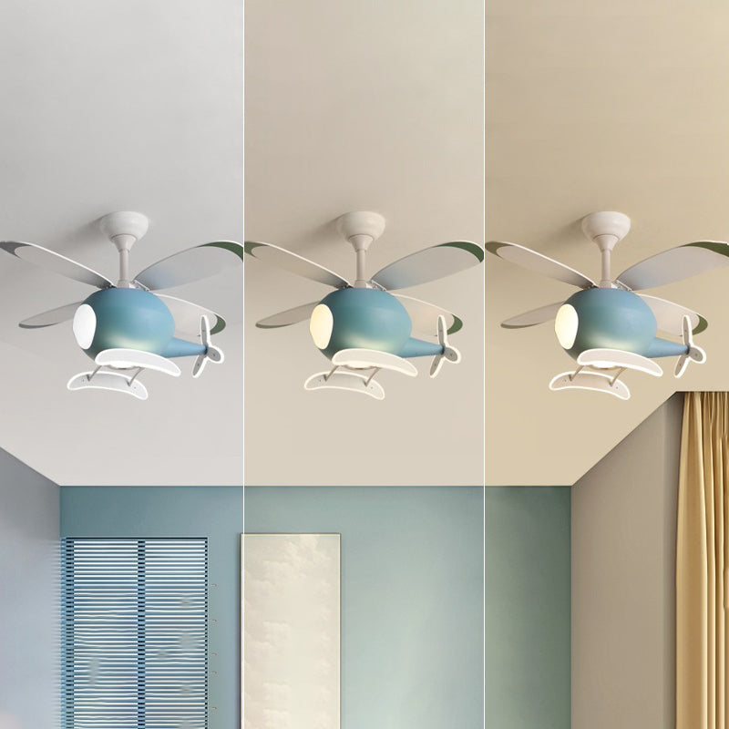 Kids Creative Airplane LED Pendant Light Wrought Iron Fan Light with Acrylic Shade