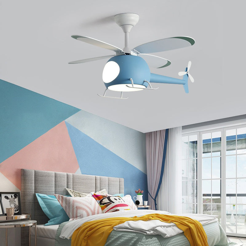 Kids Creative Airplane LED Pendant Light Wrought Iron Fan Light with Acrylic Shade