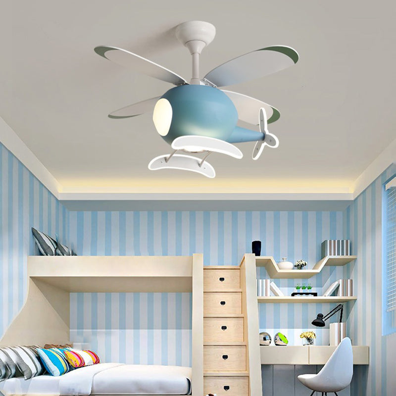 Kids Creative Airplane LED Pendant Light Wrought Iron Fan Light with Acrylic Shade