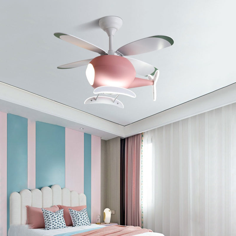 Kids Creative Airplane LED Pendant Light Wrought Iron Fan Light with Acrylic Shade