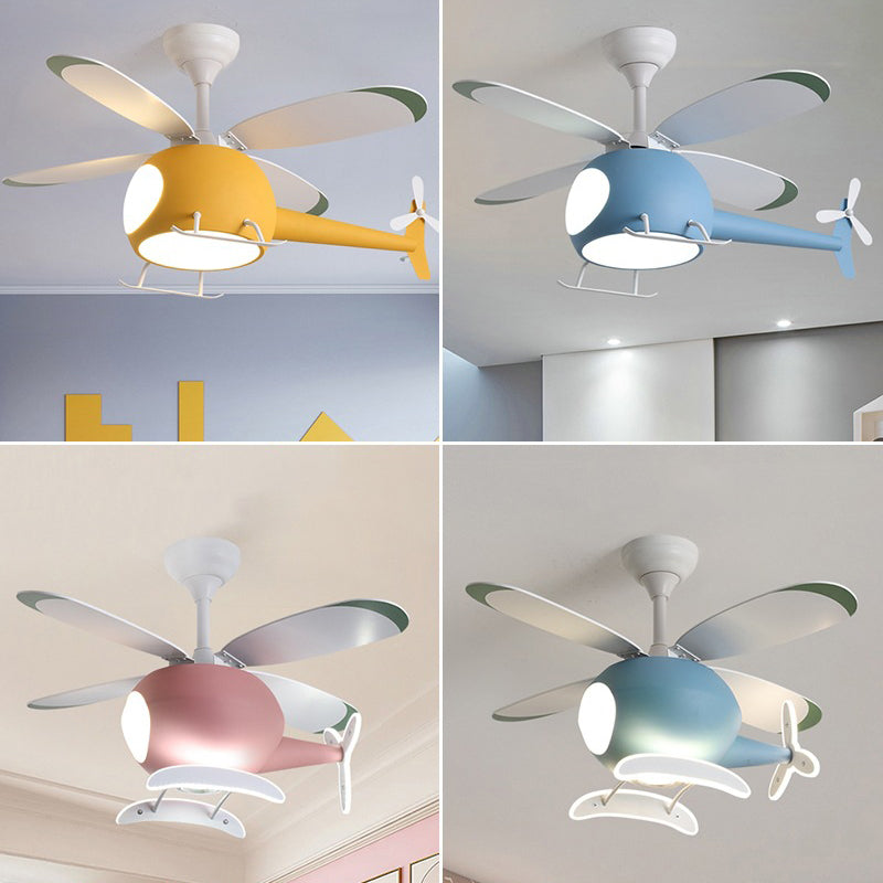 Kids Creative Airplane LED Hanglamp Smeedijzeren ventilatorlicht met acrylschaduw
