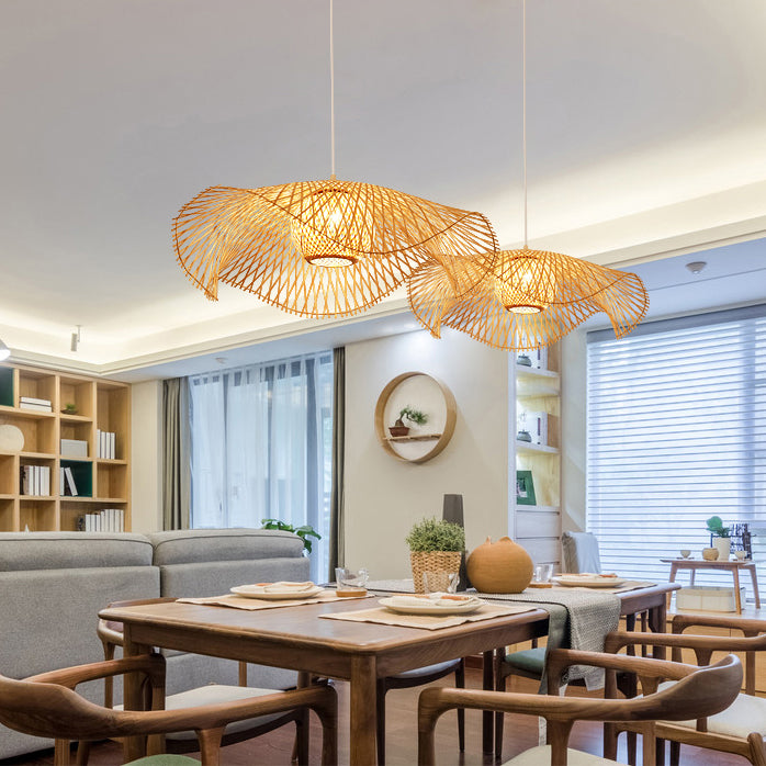 Beige Asia Pendulum Light Rattan 1-Light Hanging Ceiling Light for Dining Room