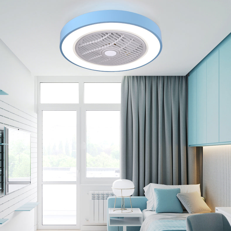 Moderne minimalistische LED -Makkaron Deckenventilator Leichter Eisenkreisendeckenleuchte mit Acrylschatten