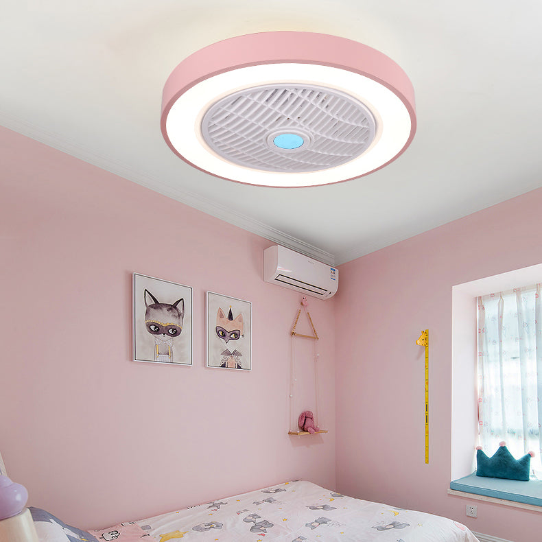 Moderne minimalistische LED -Makkaron Deckenventilator Leichter Eisenkreisendeckenleuchte mit Acrylschatten
