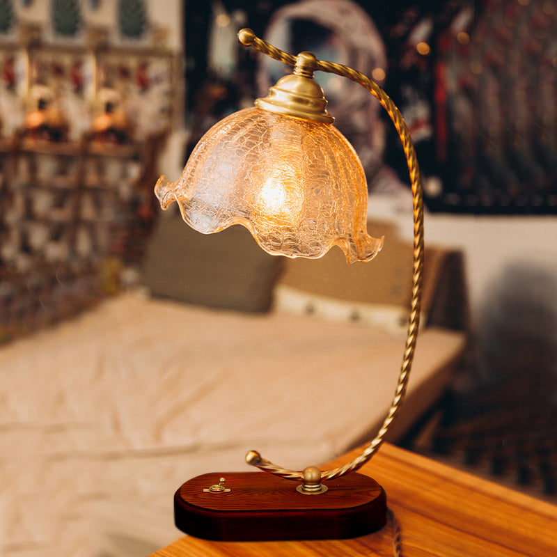 Flower Table Lamp Modern Bedside Lamps Metal 1 Light Night Table Lights in Gold