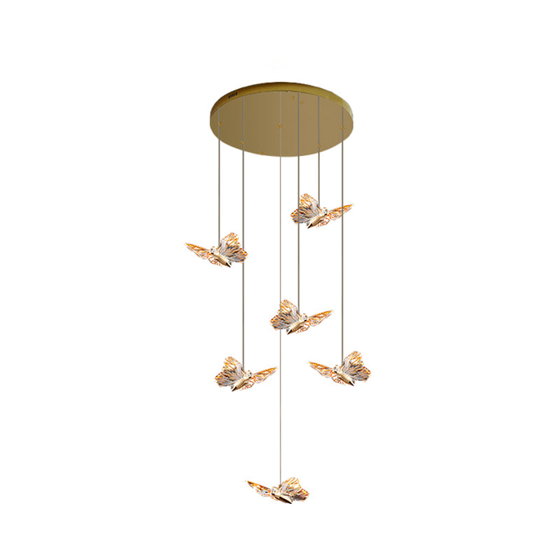 Luz de colgante de clúster de mariposa acrílica Estilo moderno Multi luces transparentes Luz de techo colgante