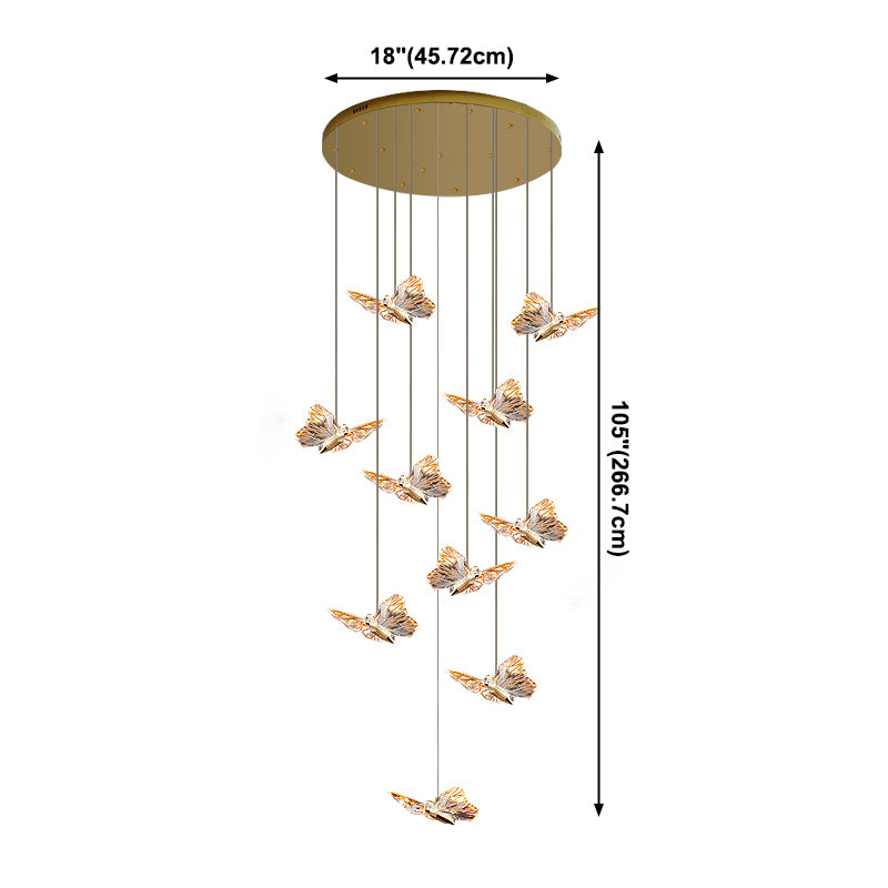 Luz de colgante de clúster de mariposa acrílica Estilo moderno Multi luces transparentes Luz de techo colgante