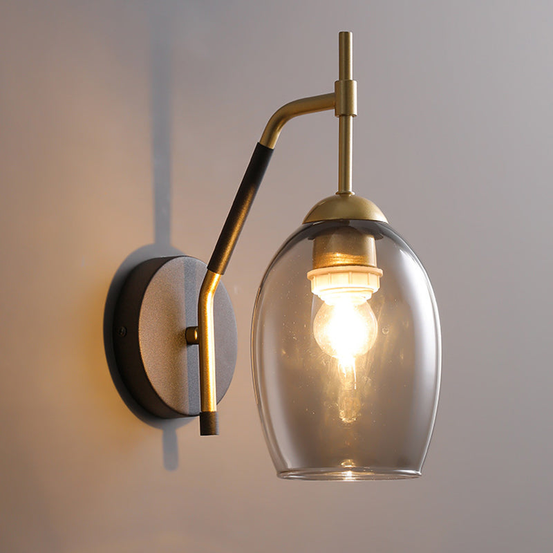 Black and Gold Dome Wall Lamp in Modern Creative Style Lacquered Iron Wall Light with Glass Shade