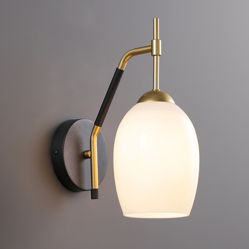 Black and Gold Dome Wall Lamp in Modern Creative Style Lacquered Iron Wall Light with Glass Shade