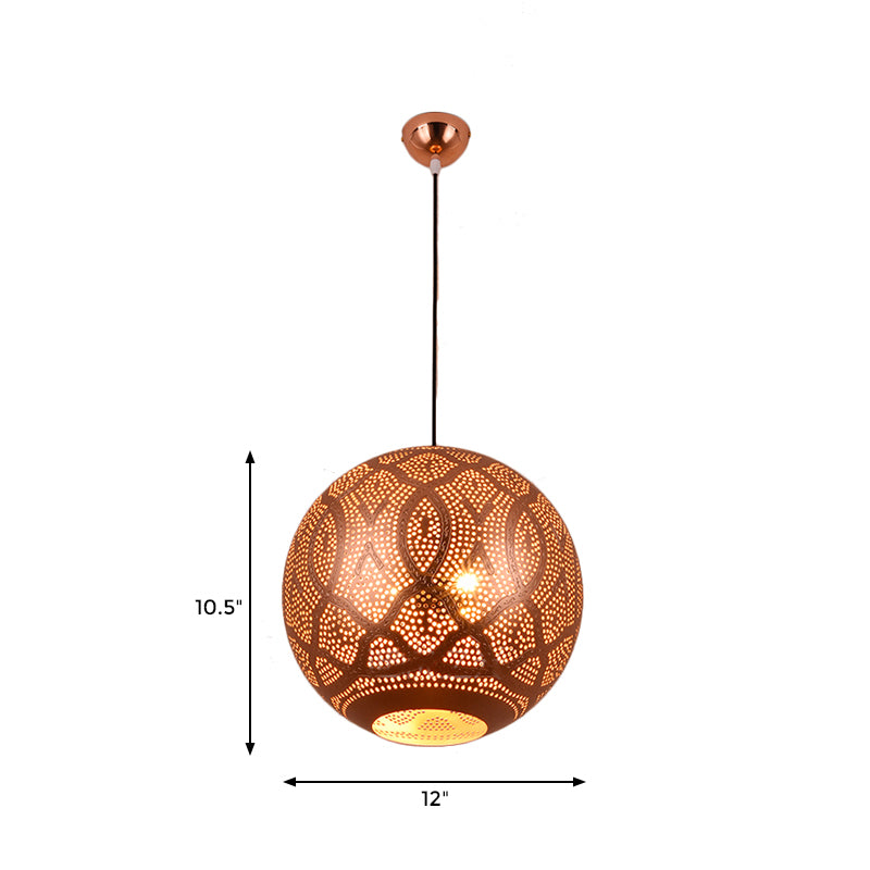3 Bulbs Metal Ceiling Chandelier Traditional Rose Gold Etched Sphere Restaurant Pendant Light Kit