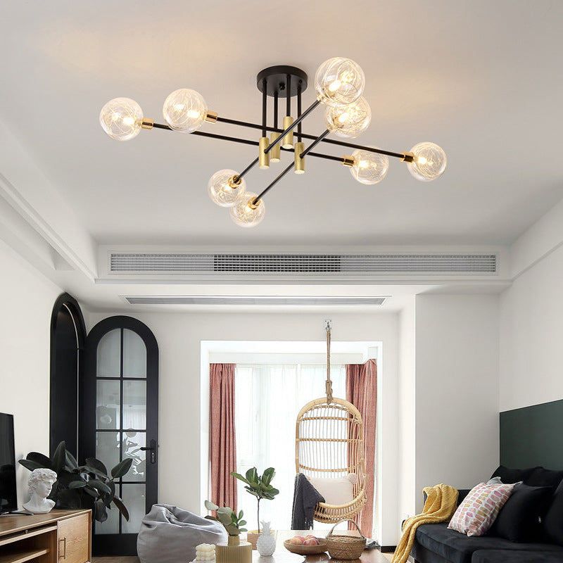 Black Sphere Ceiling Mount Light Fixture Modern Style Glass Multi Lights Semi Flush Mount Lamps