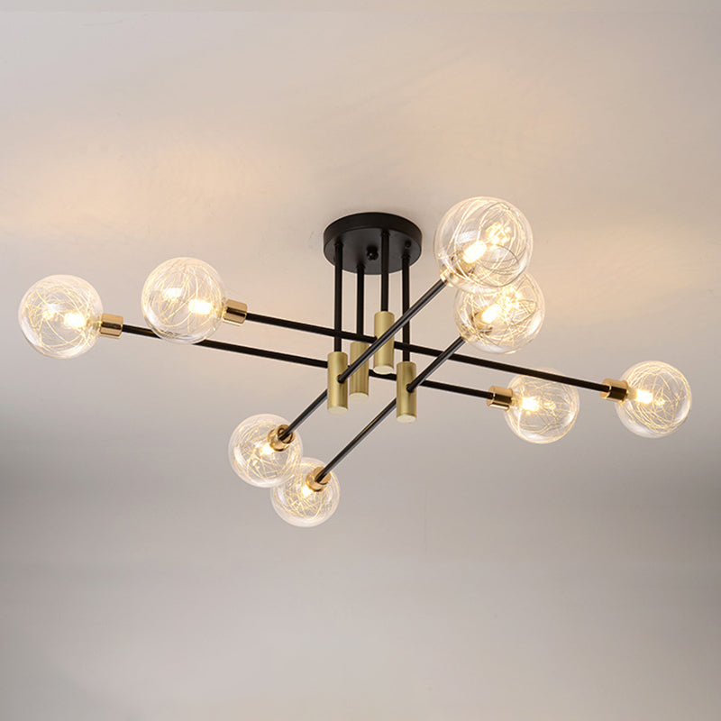 Black Sphere Ceiling Mount Light Fixture Modern Style Glass Multi Lights Semi Flush Mount Lamps