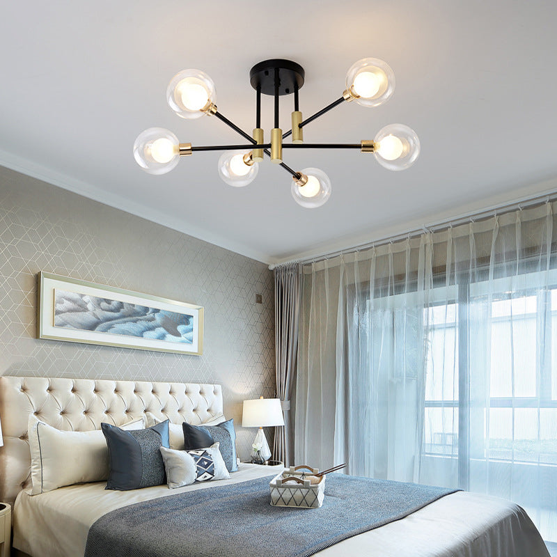 Black Sphere Ceiling Mount Light Fixture Modern Style Glass Multi Lights Semi Flush Mount Lamps