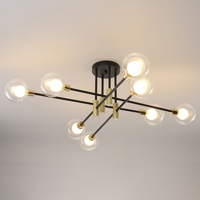Black Sphere Ceiling Mount Light Fixture Modern Style Glass Multi Lights Semi Flush Mount Lamps