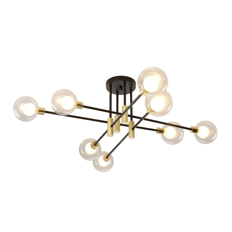 Black Sphere Ceiling Mount Light Fixture Modern Style Glass Multi Lights Semi Flush Mount Lamps