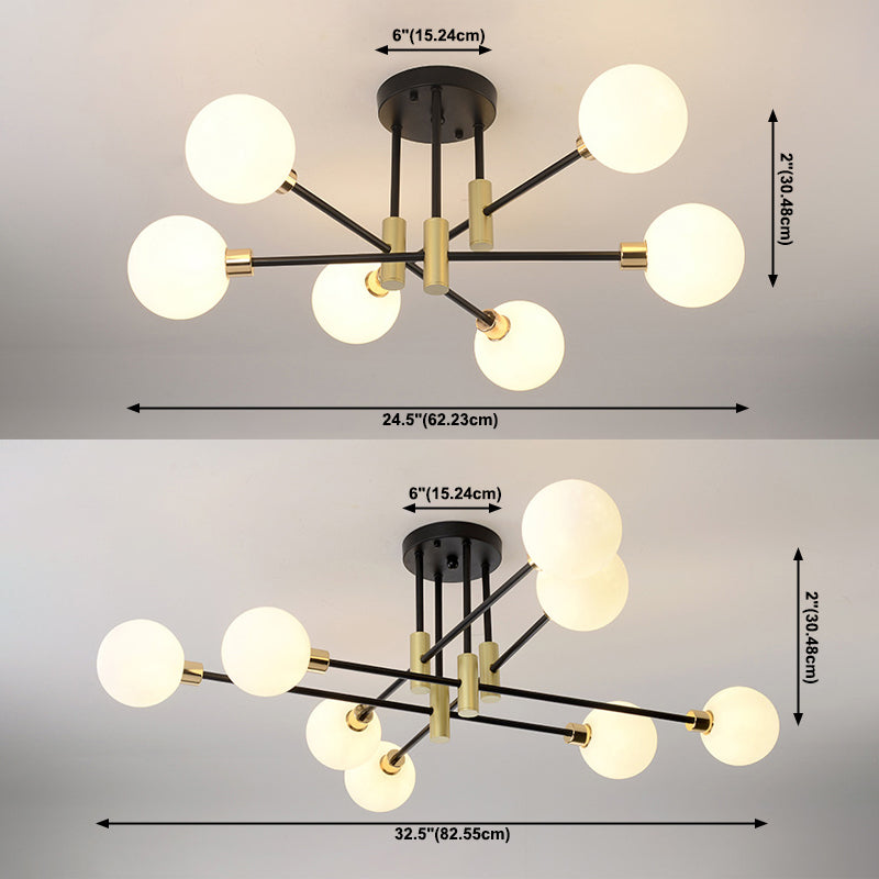 Black Sphere Ceiling Mount Light Fixture Modern Style Glass Multi Lights Semi Flush Mount Lamps