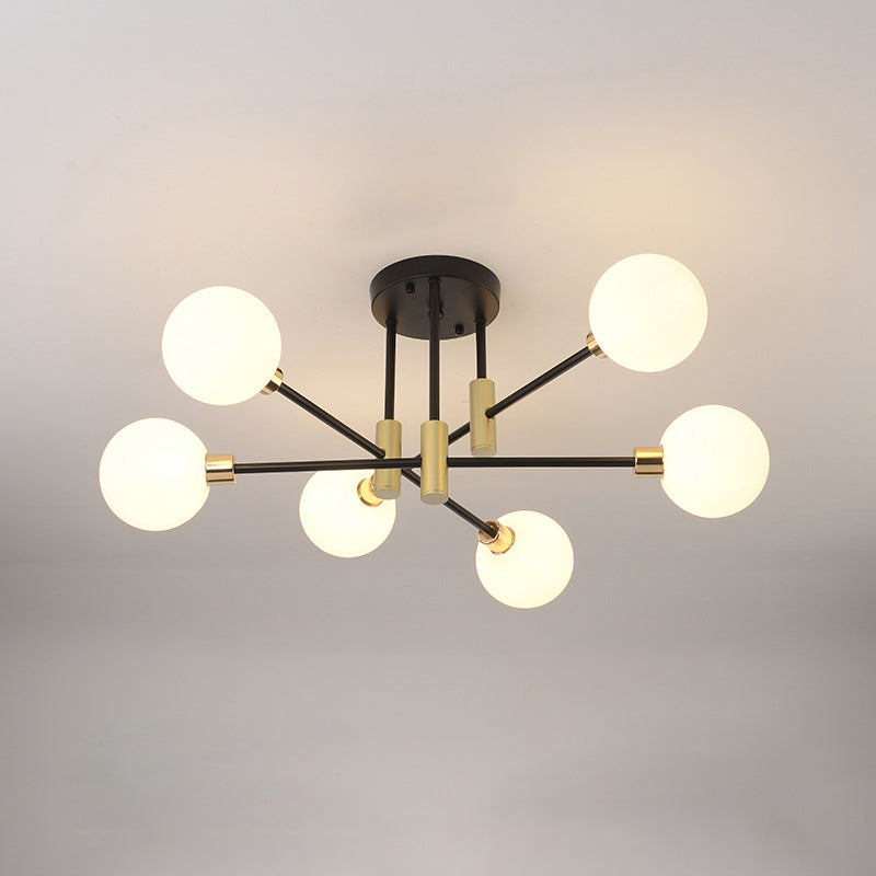 Black Sphere Ceiling Mount Light Fixture Modern Style Glass Multi Lights Semi Flush Mount Lamps