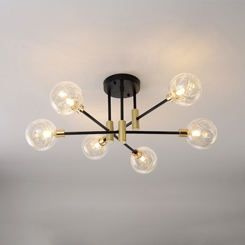 Black Sphere Ceiling Mount Light Fixture Modern Style Glass Multi Lights Semi Flush Mount Lamps