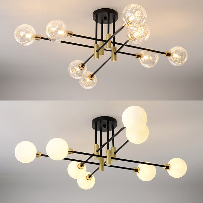 Black Sphere Ceiling Mount Light Fixture Modern Style Glass Multi Lights Semi Flush Mount Lamps