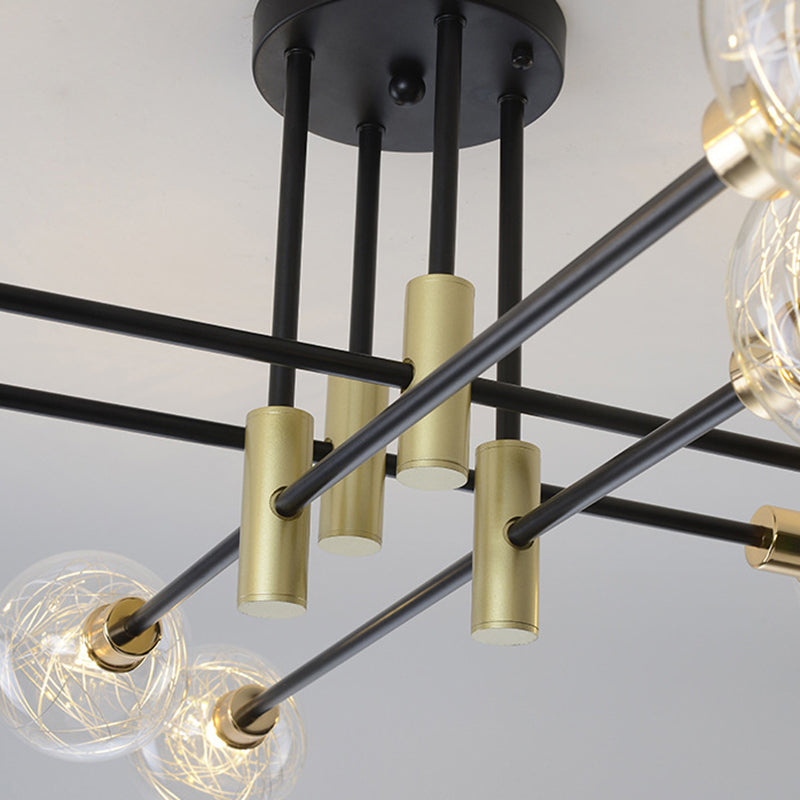 Black Sphere Ceiling Mount Light Fixture Modern Style Glass Multi Lights Semi Flush Mount Lamps