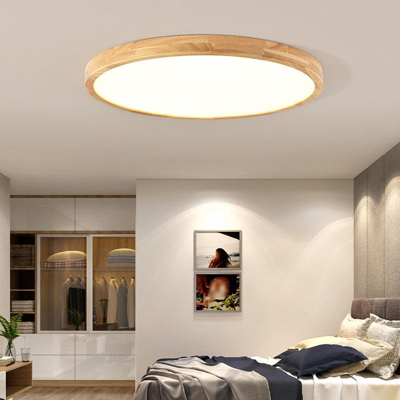 1-Light Wood Ceiling Light Fixtures Modern Style Geometric Semi Flush Mount Lighting