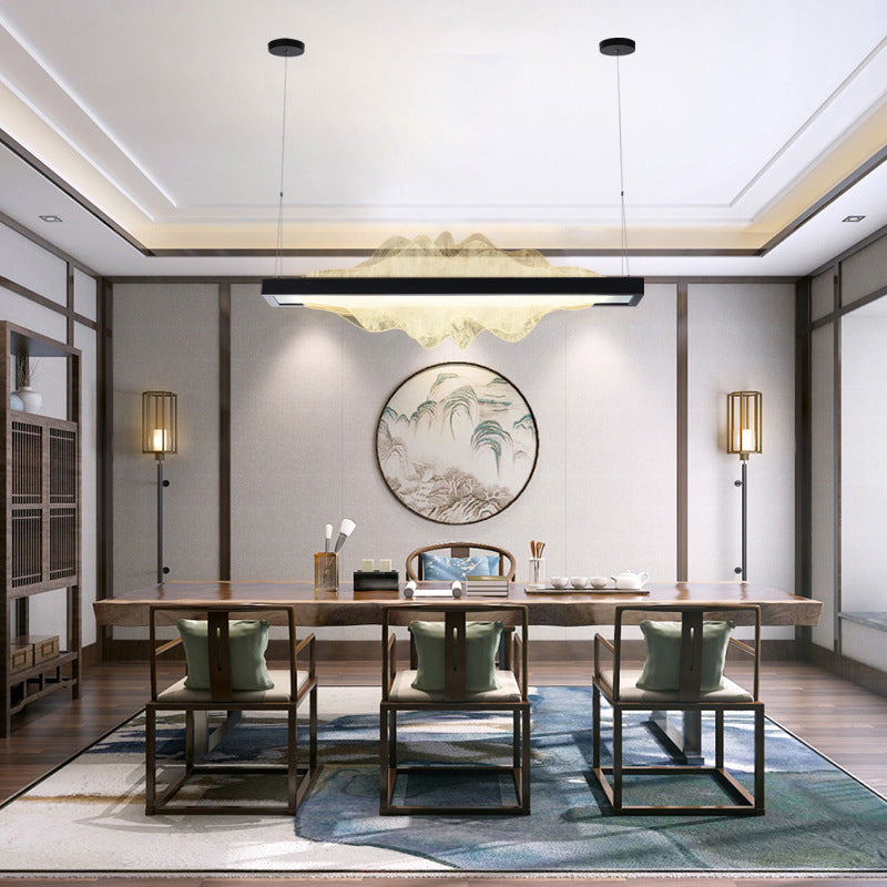 Modern Metal Chandelier Lamp Linear 1-light LED Island Pendant for Dining Room