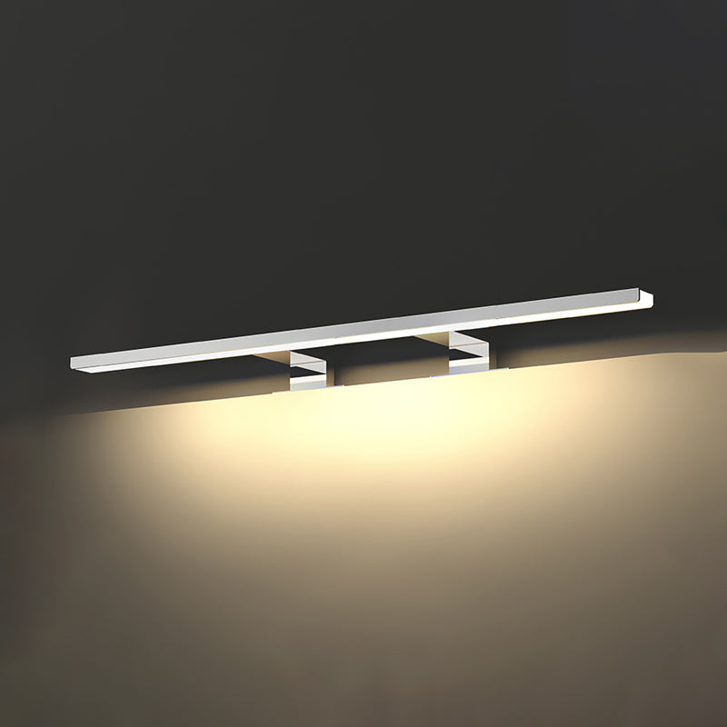 Metal Linear Shade Mirror Wall Lights Modern 1 Head Wall Mount Fixture in Silver