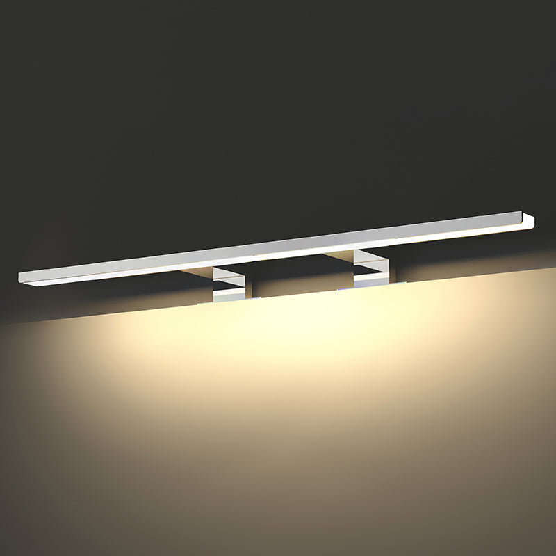 Metal Linear Shade Mirror Wall Lights Modern 1 Head Wall Mount Fixture in Silver