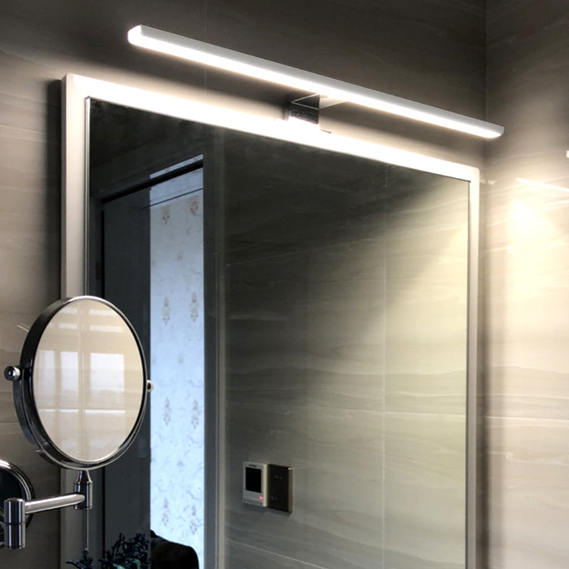 Metal Linear Shade Mirror Wall Lights Modern 1 Head Wall Mount Fixture in Silver