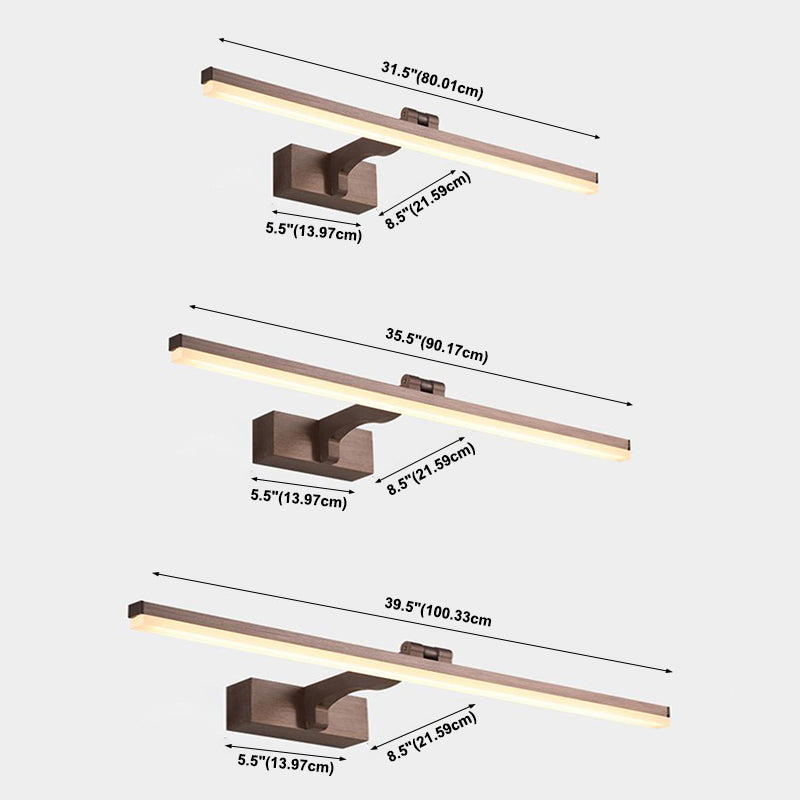 Metal Linear Shade Mirror Wall Lights Modern 1 Head Wall Mount Fixture in Brown