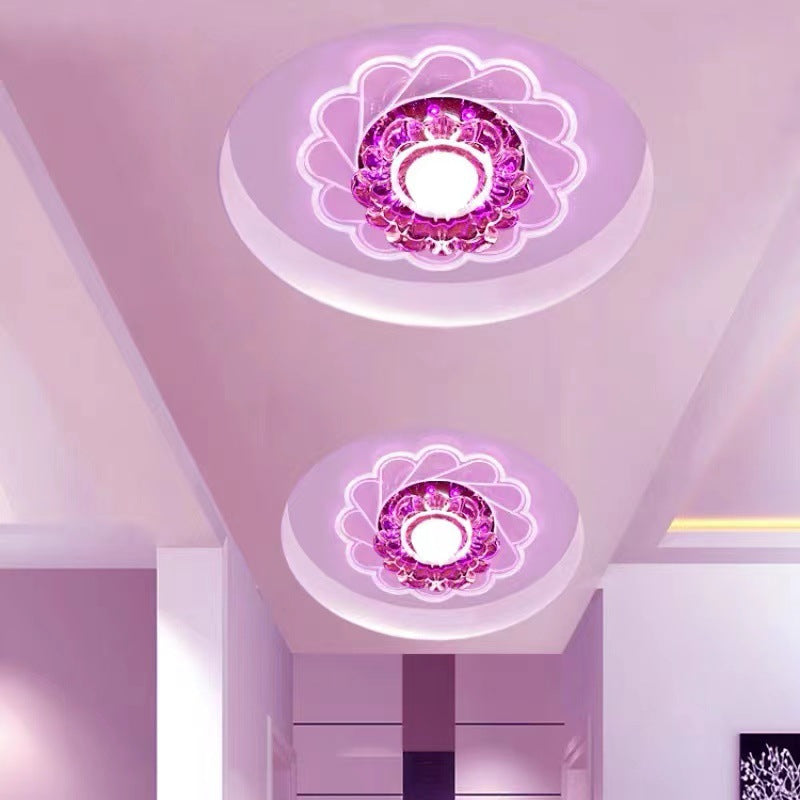 Concealed Crystal LED Flush Light Fixture Flower Ceiling Flush Mount with Hole 2-3.5'' Dia