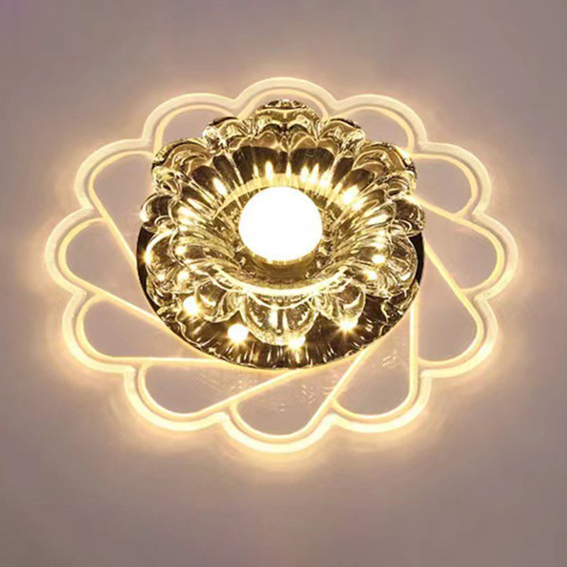 Concealed Crystal LED Flush Light Fixture Flower Ceiling Flush Mount with Hole 2-3.5'' Dia