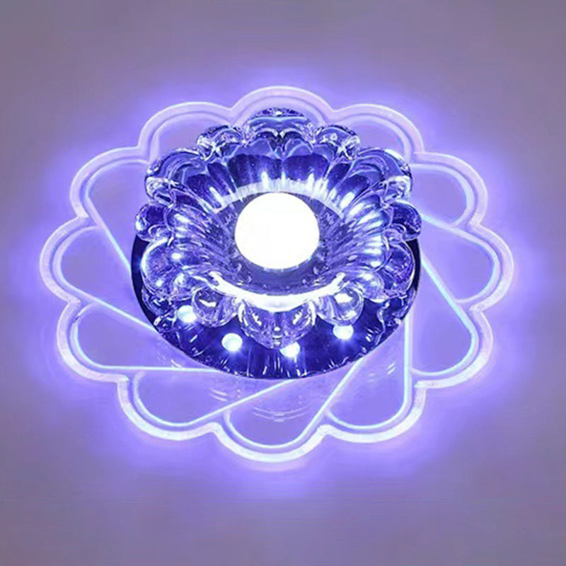 Concealed Crystal LED Flush Light Fixture Flower Ceiling Flush Mount with Hole 2-3.5'' Dia