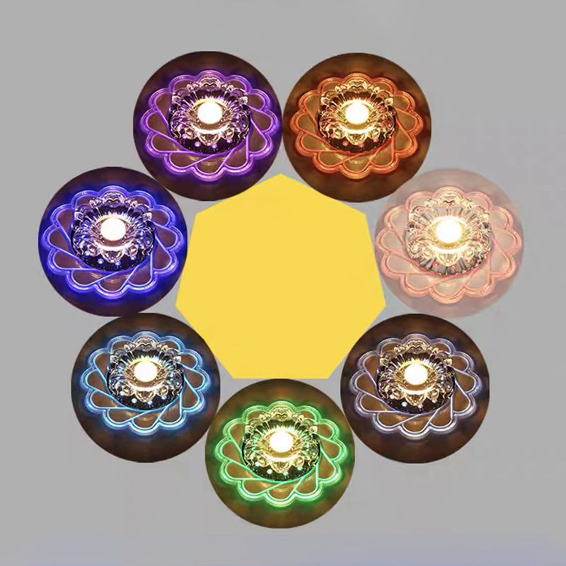 Concealed Crystal LED Flush Light Fixture Flower Ceiling Flush Mount with Hole 2-3.5'' Dia