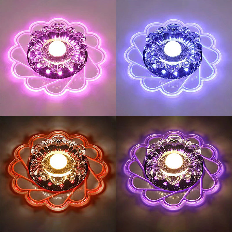 Concealed Crystal LED Flush Light Fixture Flower Ceiling Flush Mount with Hole 2-3.5'' Dia