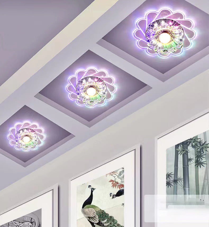 Concealed Crystal LED Flush Light Fixture Flower Ceiling Flush Mount with Hole 2-3.5'' Dia