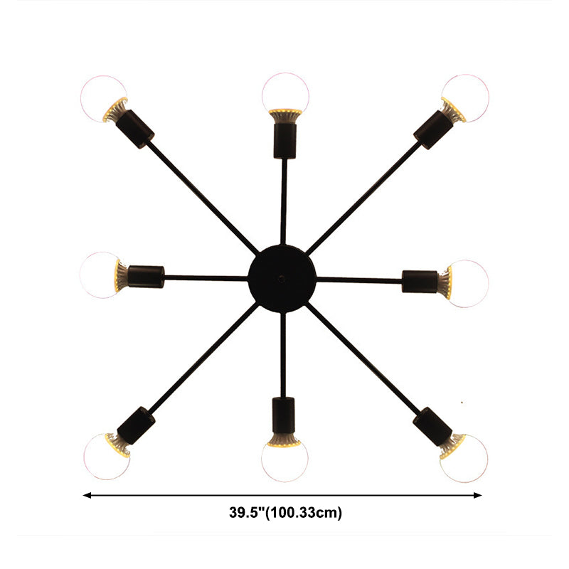 Lámpara de techo negra de 8 luces, estilo industrial retro, hierro Sputnik, montaje semiempotrado para sala de estar
