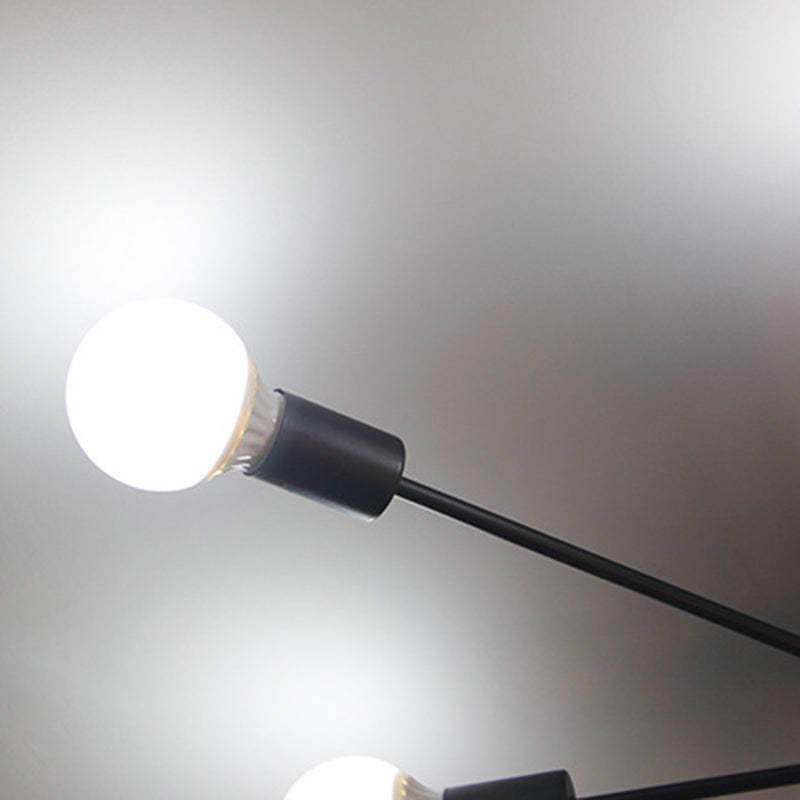 Lámpara de techo negra de 8 luces, estilo industrial retro, hierro Sputnik, montaje semiempotrado para sala de estar
