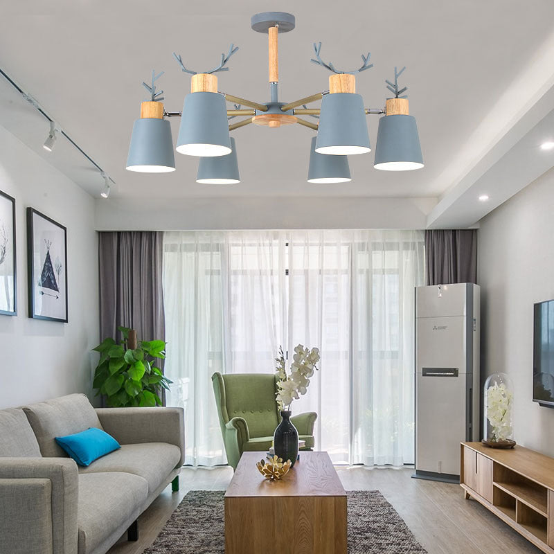 Moderne kreative makkaron Anhänger helle hölzerne geometrische Hanglampe mit Schmiedeeisenschatten