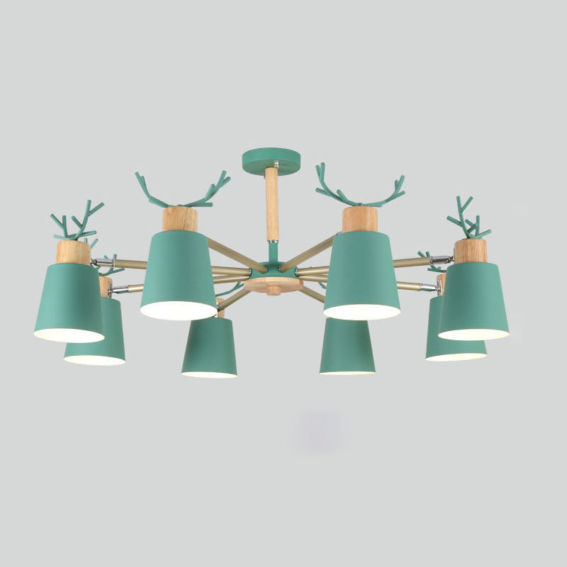 Moderne kreative makkaron Anhänger helle hölzerne geometrische Hanglampe mit Schmiedeeisenschatten