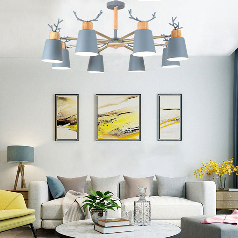 Moderne kreative makkaron Anhänger helle hölzerne geometrische Hanglampe mit Schmiedeeisenschatten