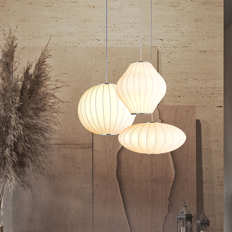 1-Light Fabric Hanging Ceiling Lights Modern Style White Ceiling Pendant Lighting