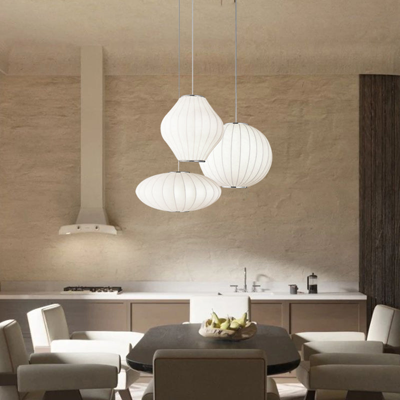1-Light Fabric Hanging Ceiling Lights Modern Style White Ceiling Pendant Lighting