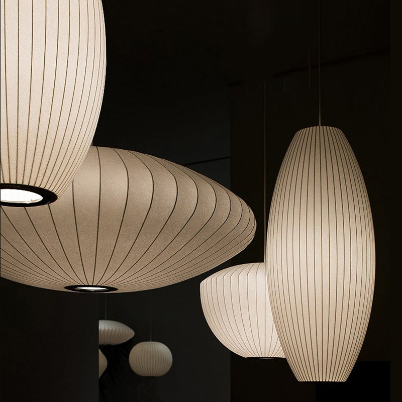 1-Light Fabric Hanging Ceiling Lights Modern Style White Ceiling Pendant Lighting