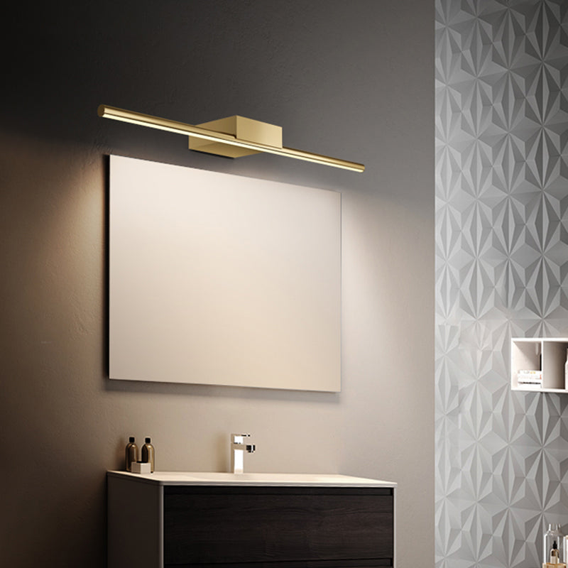 1-Light Linear Shade Wall Sconce Post-Modern Style Mirror Wall Lighting in Brass