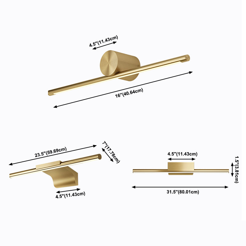 1-Light Linear Shade Wall Sconce Post-Modern Style Mirror Wall Lighting in Brass