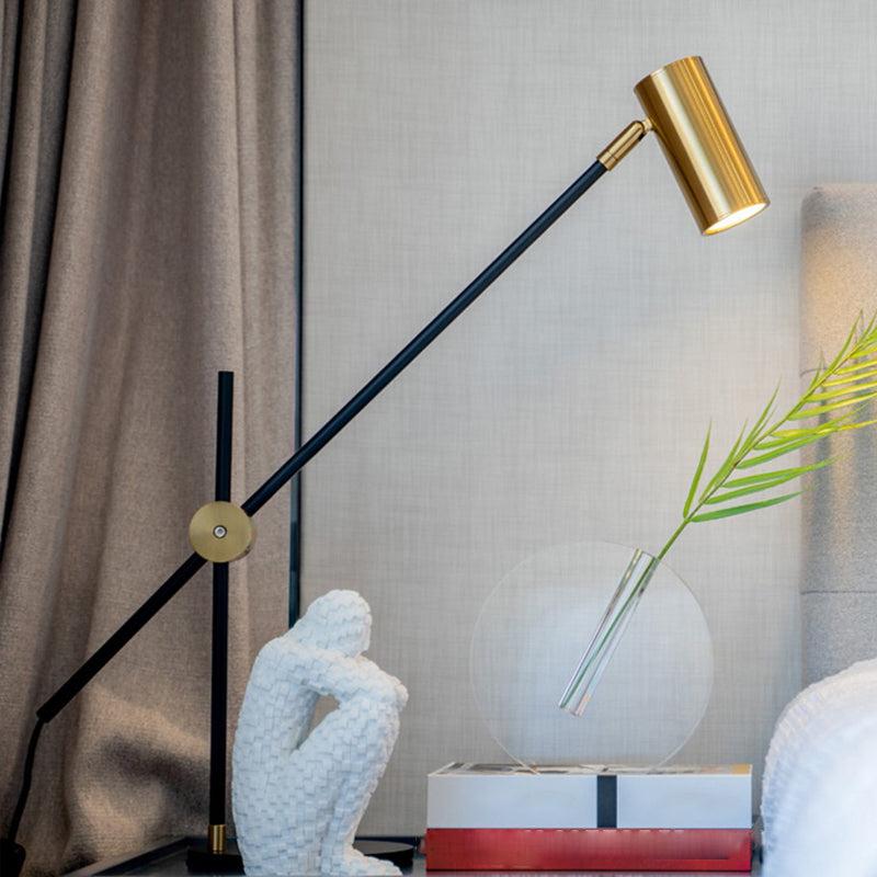 Cylinder Table Lamp Mid Century Modern Metal 1 Light Night Table Lamps
